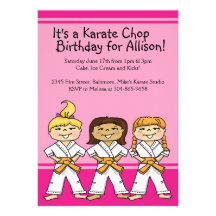 Girls Karate Themed Birthday Party Invitations