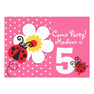 Girls ladybug party pink invitation