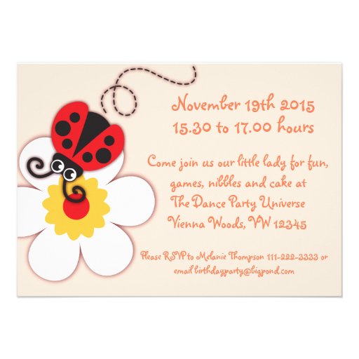 Girls ladybug party purple invitation