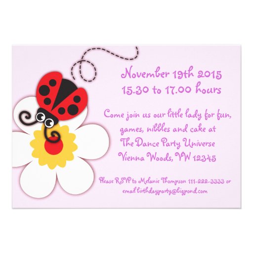 Girls ladybug party purple invitation