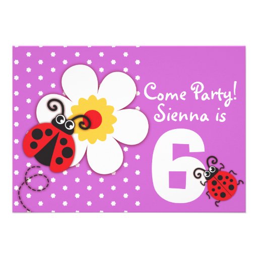 Girls ladybug party purple invitation
