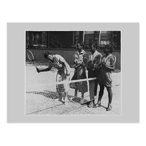 Girls learn to play tennis post card