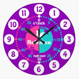 Girls Tell Time Pink Aqua Name Clock