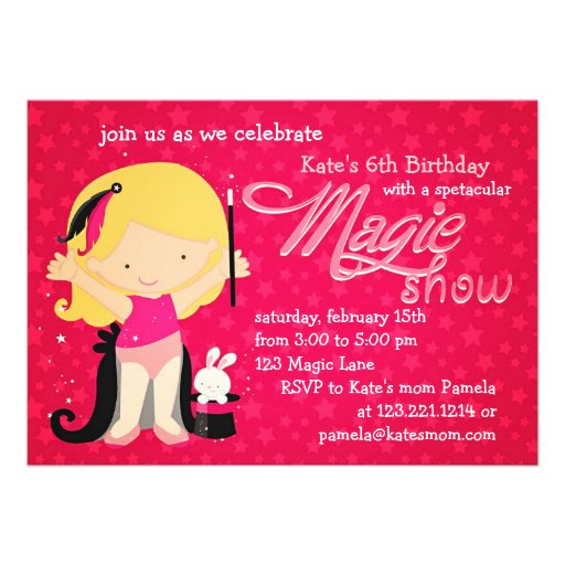 Girls Magic Theme Birthday Custom Invitation (front side)
