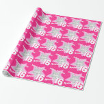 Girls name add your photo 16th birthday pink star gift wrap