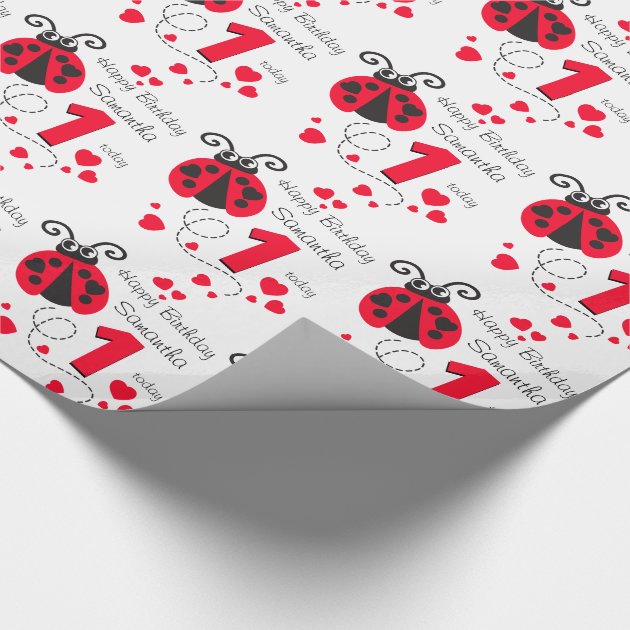 Girls named first birthday ladybug patterned wrap wrapping paper-3