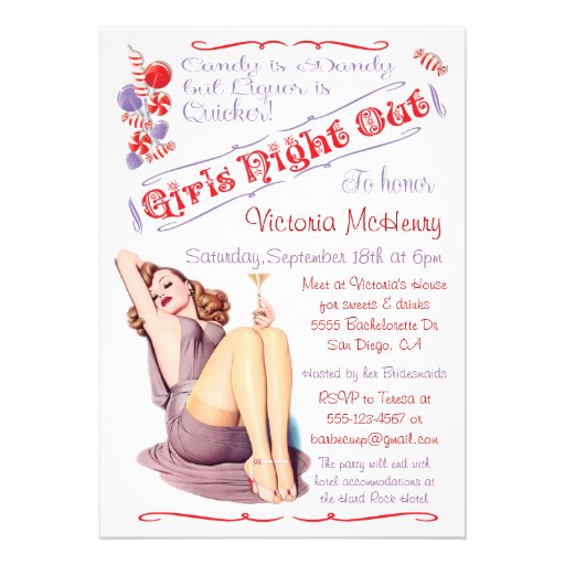 Girls Night Out Candy & Drinks Pin up Invitations