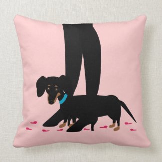 Girls' Night Out Dachshund with Blue Collar Pillow