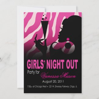 Girls' Night Out Zebra Martini Bachelorette Party invitation