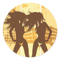 Girls on the Beach Round Stickers