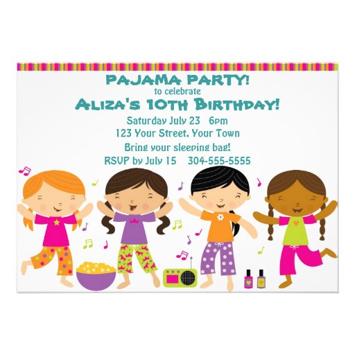 Girls Pajama Party Personalized Announcement (front side)