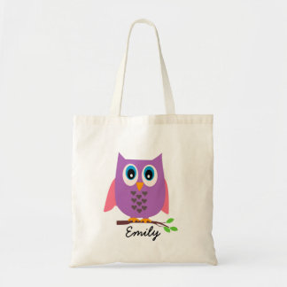 Girls Personalized Purple Owl Tote Bag