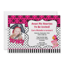 Girls Photo Pirate Birthday Party Invitation invitations