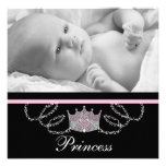 Girls Pink Black Princess Birth Announcements
