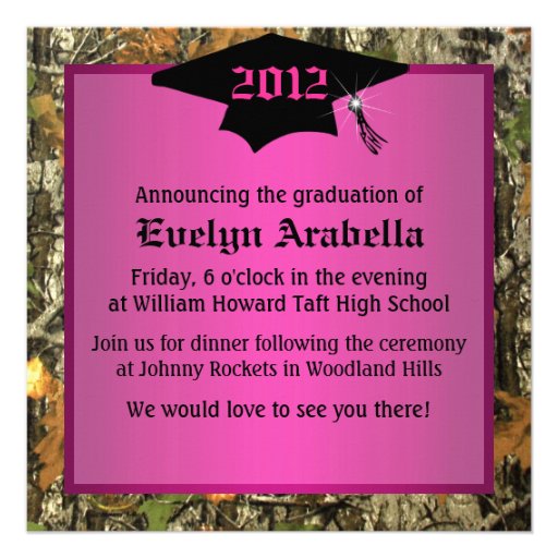 Girl's Pink Camo Graduation In Announcements