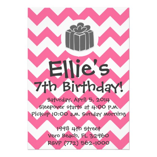 Girls Pink Chevron Birthday Party Invitation