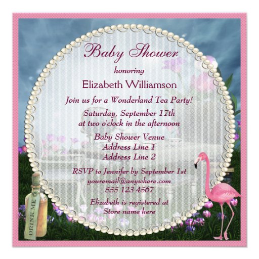 Girl's Pink Flamingo Wonderland Baby Shower Custom Invites