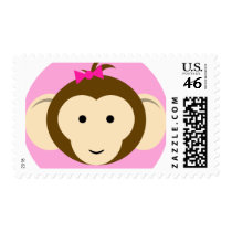 Girls Pink Monkey Postage Stamps