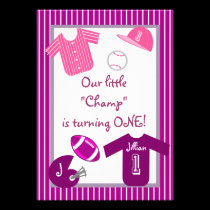 Girls Pink Purple Sports Birthday Party Invitation invitations
