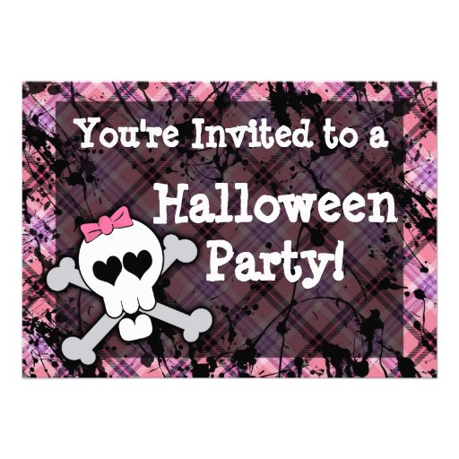 Girl's Pink Skull Halloween Party Invitations