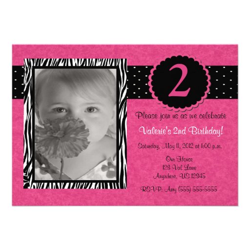 Girls Pink Zebra Personalized Birthday Invitation