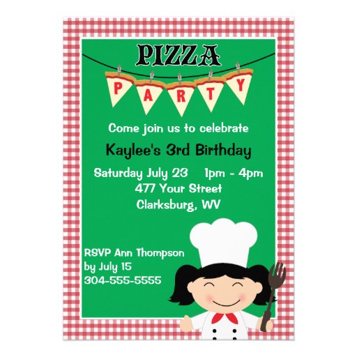 Girl's Pizza Party Personalized Announcements