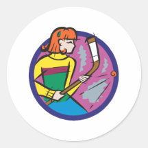 Girls Play Hockey Round Stickers