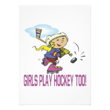 Girls Play Hockey Too Custom Invitation