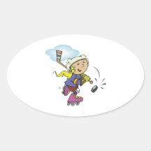 Girls Play Hockey Too Oval Stickers