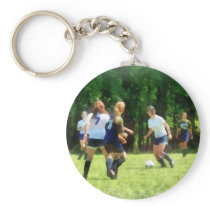 Girls Playing Soccer keychains