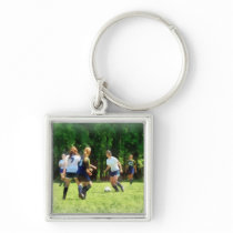 Girls Playing Soccer keychains