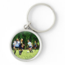 Girls Playing Soccer keychains