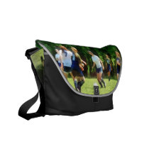 Girls Playing Soccer messenger bags