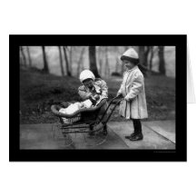 Girls Playing with a Doll in a Carriage 1912 Greeting Cards