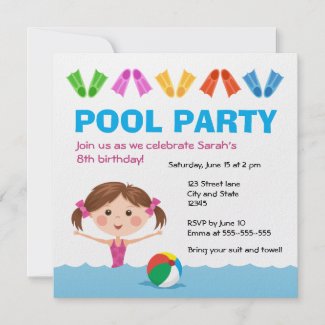 Girls pool party birthday invitation invitation