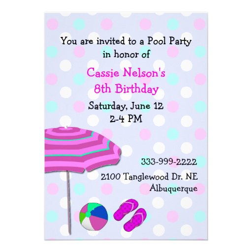 Girl's Pool Party Birthday Invitation