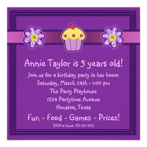 5th Birthday Party Invitation Purple Cupcake 5th (10-pack)