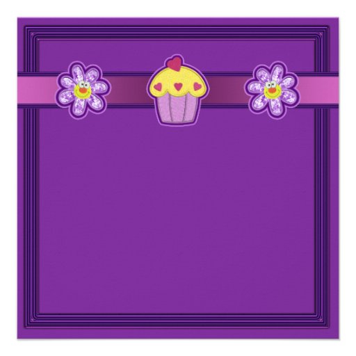 Girls Purple Cupcake Birthday Party Personalized Invitations