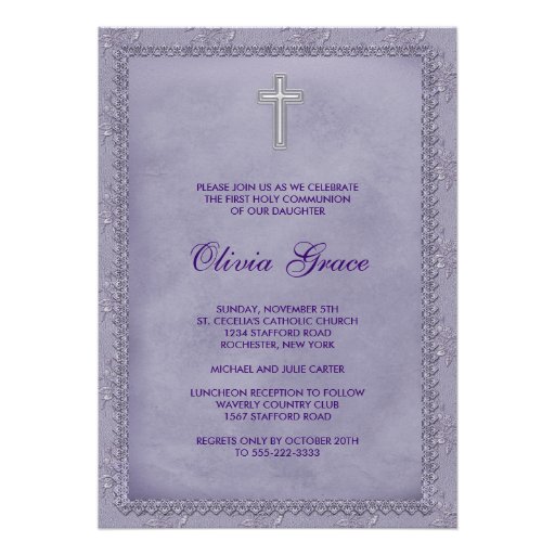 Girls Purple First Communion Invitation