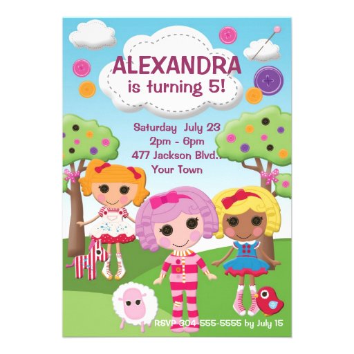 Girls Ragdoll Birthday Party Personalized Announcement