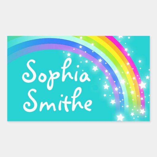Girls rainbow name teal id label sticker
