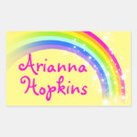 Girls rainbow name yellow & pink id label sticker