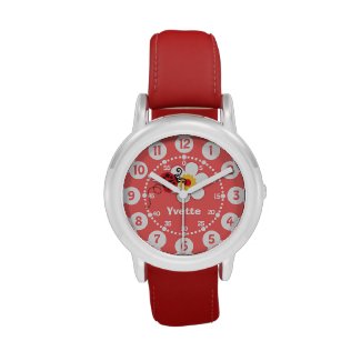 Girls red ladybug, white name wrist watch