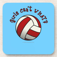 Girls Red Volleyball Beverage Coaster