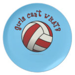 Girls Red Volleyball Dinner Plate