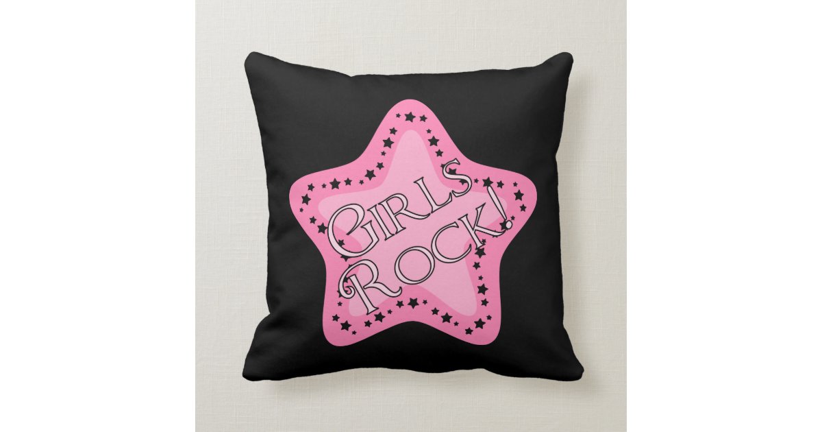 Girls Rock Pink Star Throw Pillow Zazzle