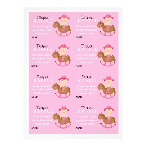 Girls Rocking Horse Diaper Raffle Personalized Announcements
