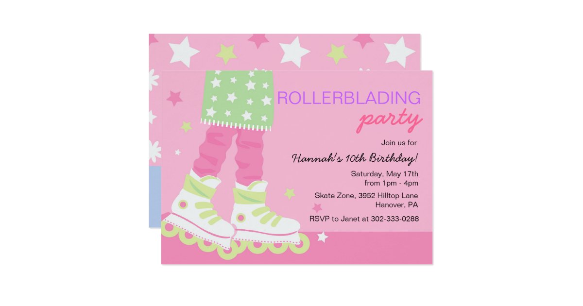 Girls Rollerblading Birthday Party Invitations | Zazzle