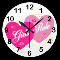 Girls Rule Pink Hearts Numbered Wall Clock wall clocks