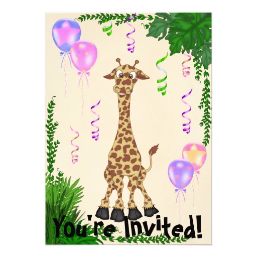Girls Safari Giraffe Birthday Party Invitation